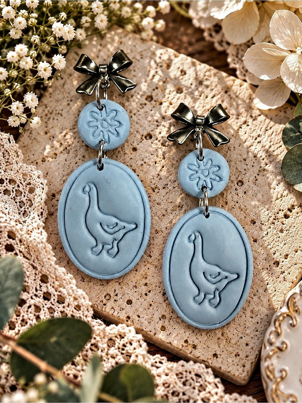 Blue & Black Goose Drop Earrings